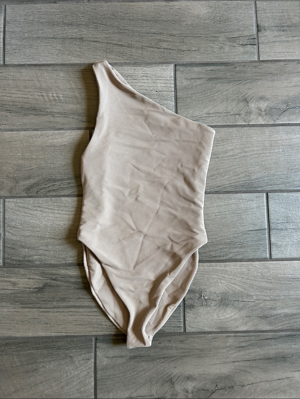 One-Shoulder Women's One-Piece Swimsuit - Neutral Beige